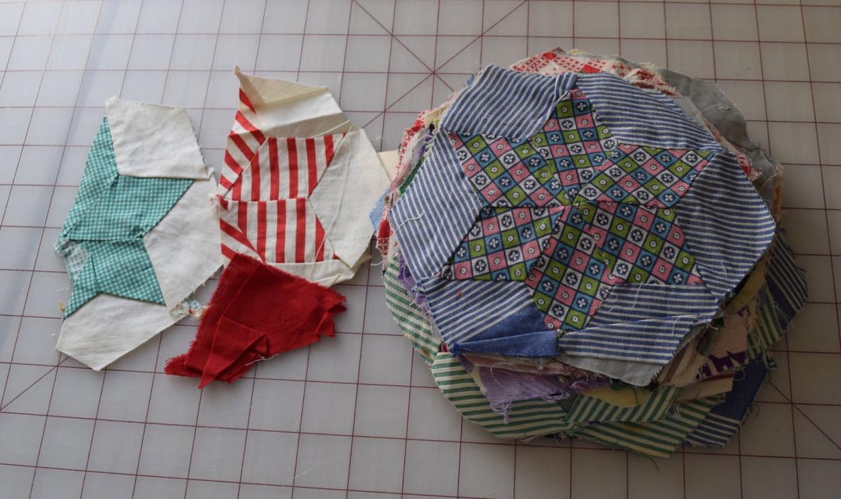 36 1930-40 Hexagon 6 point Star quilt blocks, Feed sack fabrics!