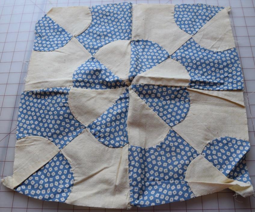 1 vintage 1940's Rob Peter to Pay Paul quilt block, sky blue feed sack, white do