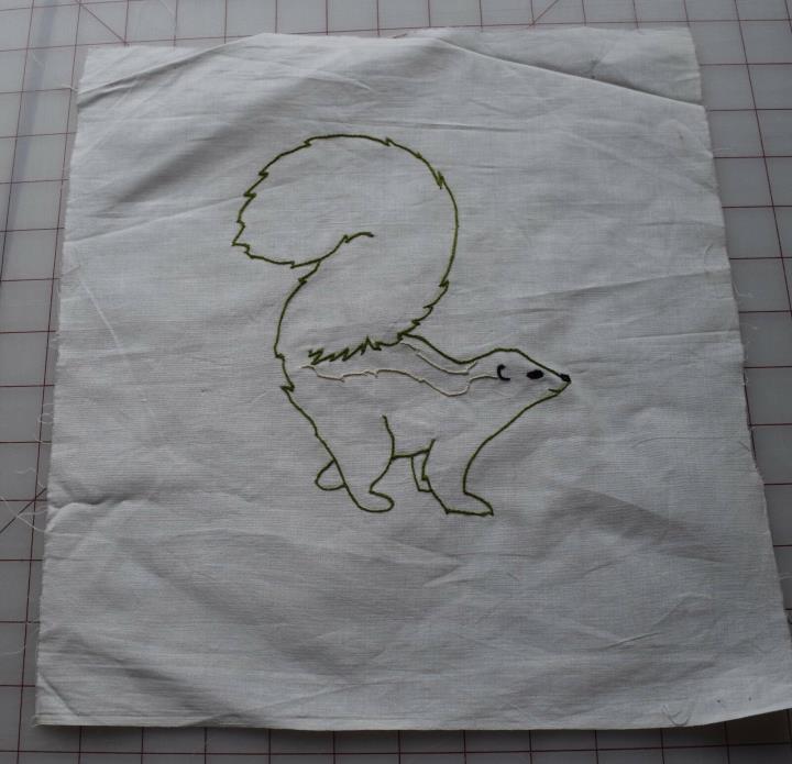 1 antique 1920-30's embroidered green Skunk quilt block, very cute!