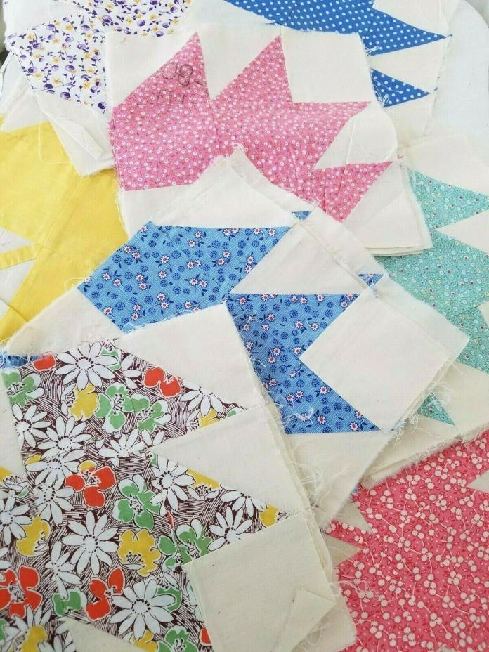 (42) Vintage 1930's 40's FEEDSACK Fabric MAPLE LEAF Quilt BLOCKS Square ~ 10