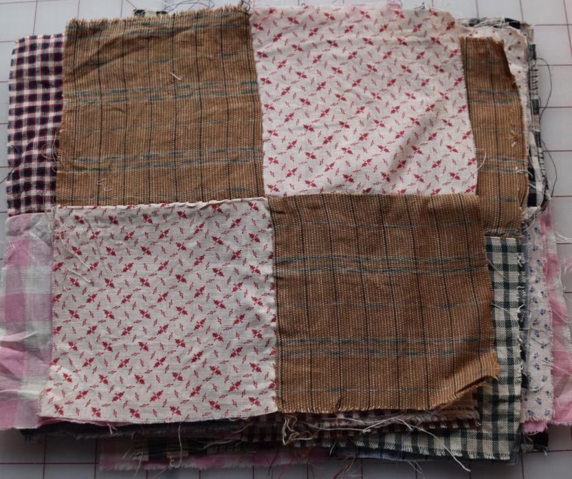 12 1900-20 4 Patch Quilt blocks, beautiful thread dyed plaids, checks, prints