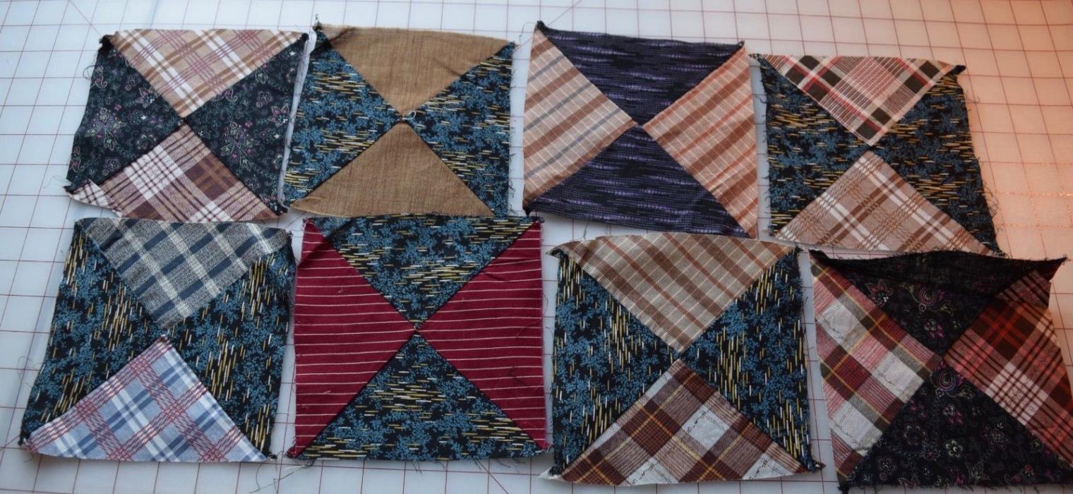 7010 8 antique 1890's Hourglass quilt blocks, Neon prints