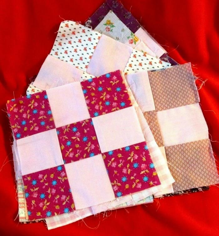19 Nine Patch Quilt Squares Machine Sewn w/ 149 Inidivual Squares+Fabric