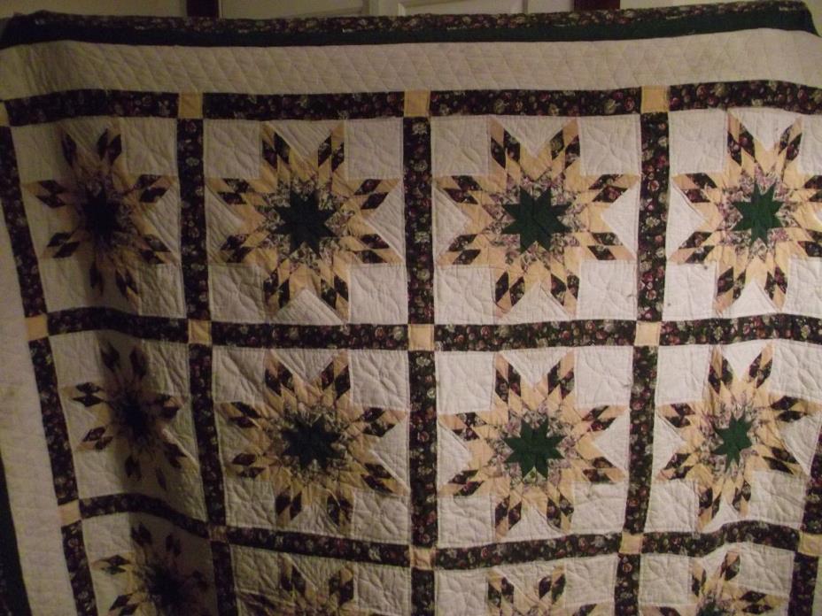 Vintage handmade stitched sewn quilt star design pattern 83