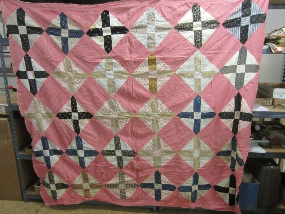 Vintage Machine Sewn Quilt Top- Pinks- Cutter QT#22