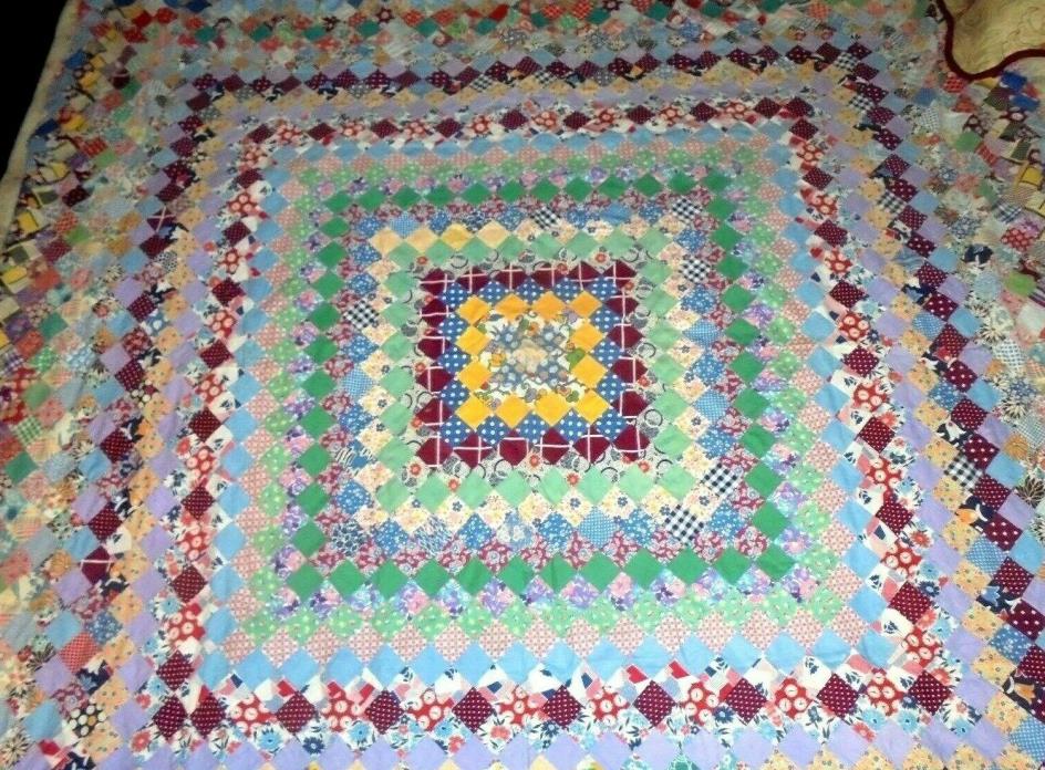 Vintage patchwork quilt top feedsack material 65 X 67