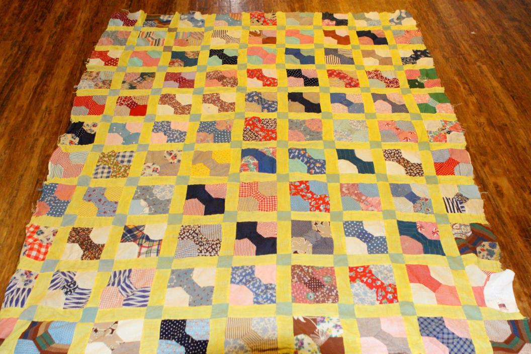 Vintage Early Mid Century Feedsack Novelty Prints QUILT TOP  59x76