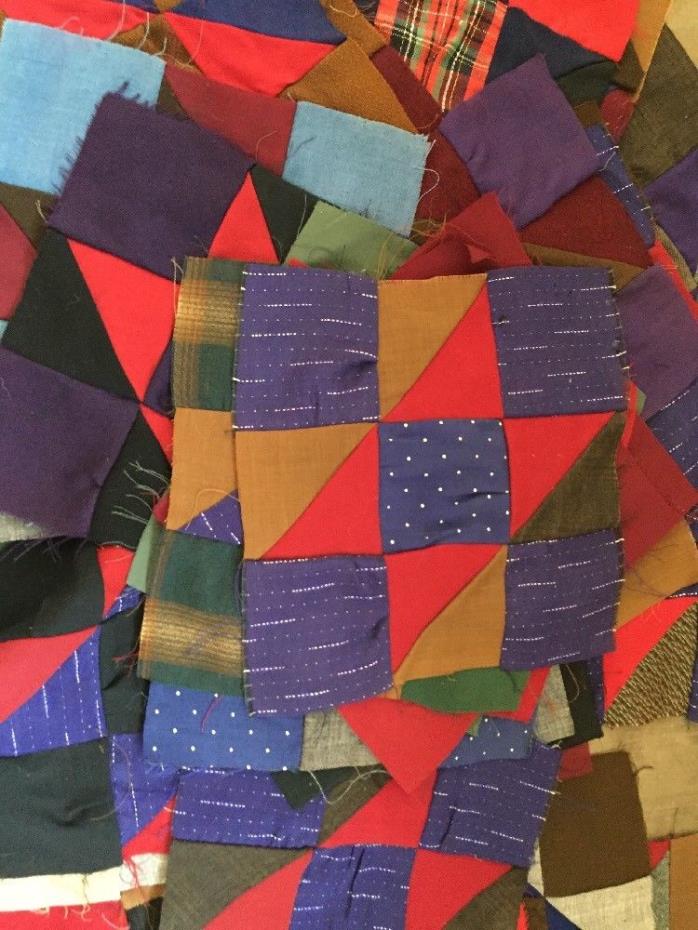 48 Early 1900s Wool Fabric Quilt Blocks In Excellent Condition