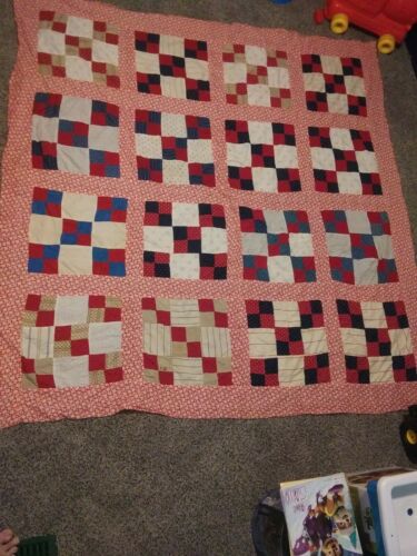 Vtg Hand Quilted Patchwork Quilt Top..62” X 65” Beautiful Handmade