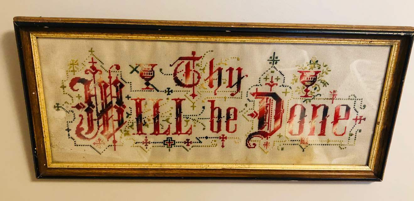 Antique 1890  Victorian Punch Paper Religious Sampler Framed 