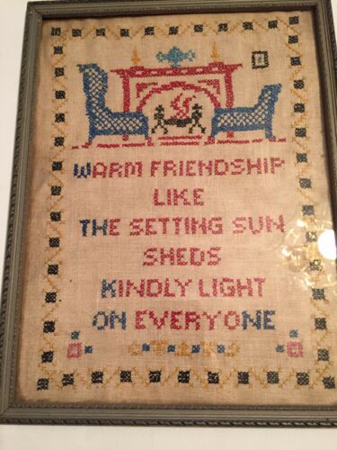 Antique SAMPLER NEEDLEPOINT circa 1910 