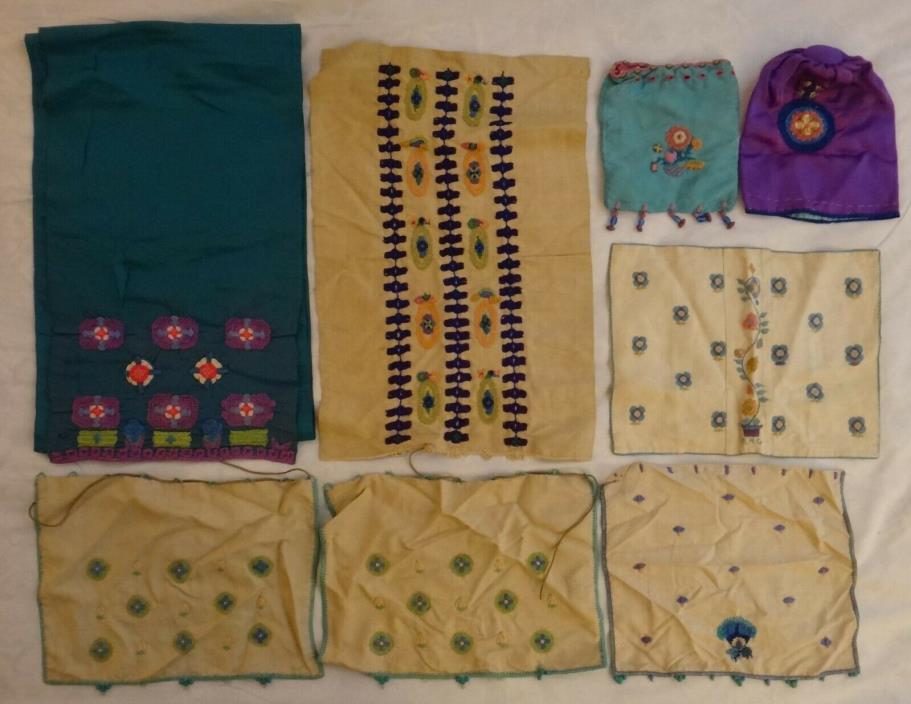 Group of vintage 8 embroidered textiles. Late 19th/early 20th cent