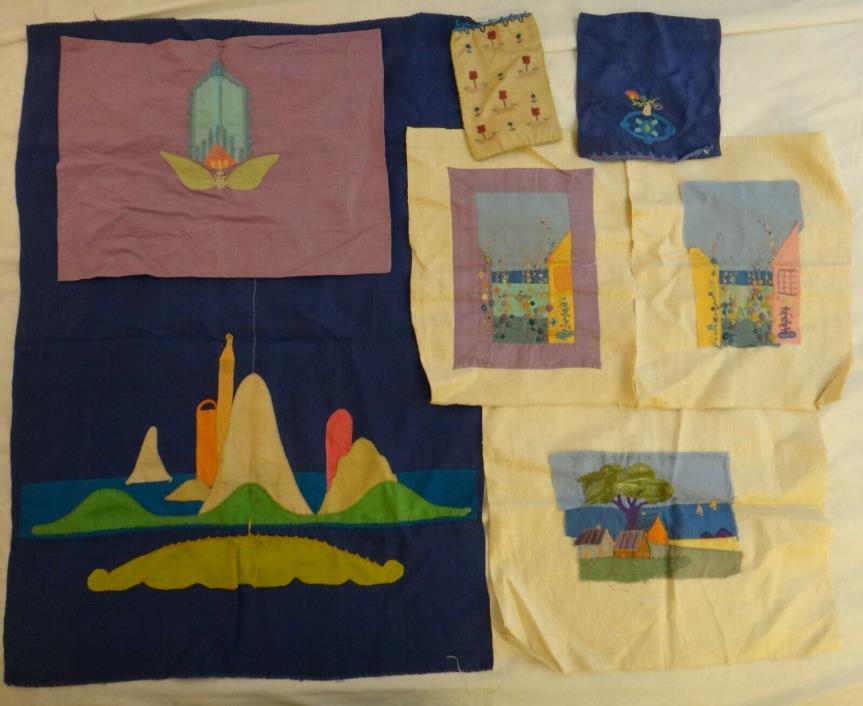 Vintage group of 7 embroidered textiles, late 19th/early 20th cent.