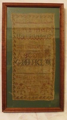 Antique Primitive ABCD Sampler 1827 Margaret Davie Aged 9 Years Framed Pine Wood