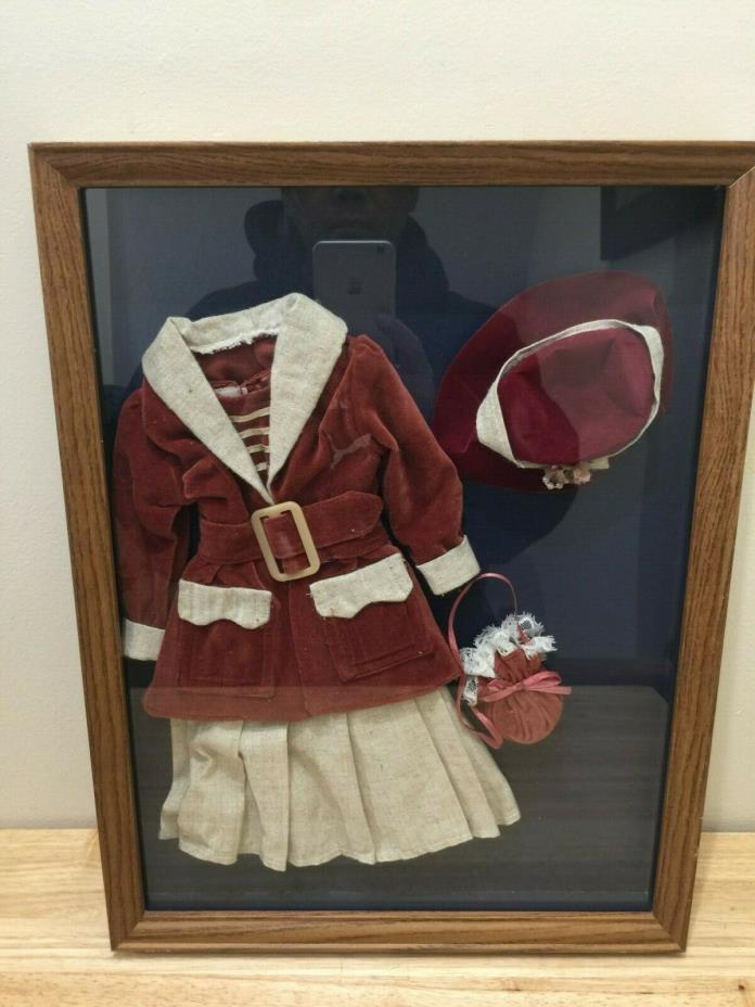 Vintage  Framed Under Glass Lady Cloth Suit with Hat & Hand Bag 16.5'' by 13''