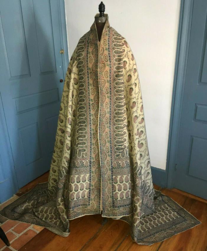 Beautiful Large Early C1840 Antique Printed Silk Paisley Shawl 116