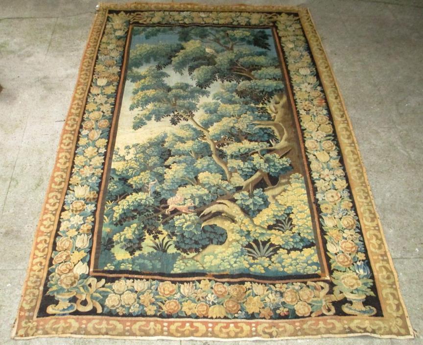 A Good 18th Century Verdure Tapestry with Birds & Squirrel