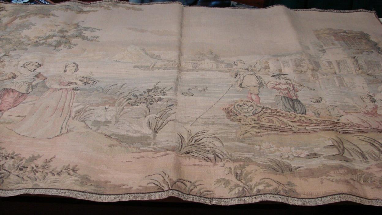 ANTIQUE 27 X 42 ROMANTIC MADE IN FRANCE TAPESTRY