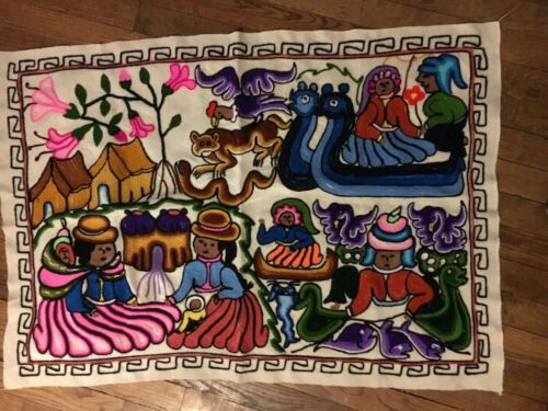 Peruvian Tapestry 38” X 27” Family Scene