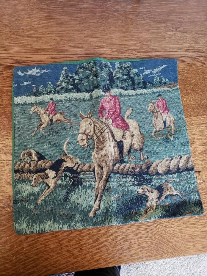 Vintage Victorian Equestrian Horse Hunting Hound Dog Fox Hunt Tapestry Wall Hang