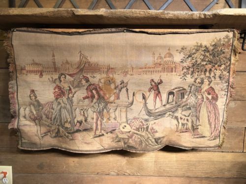 Antique Vintage Italian Venice Scene Wall Tapestry 34”x 19” Made in Italy Rug