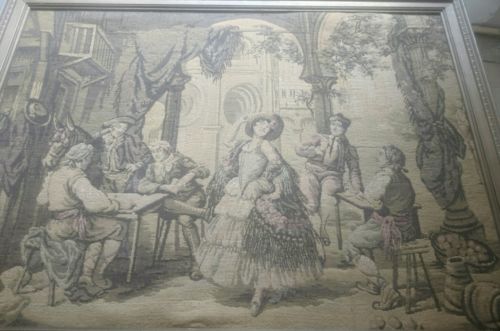 Antique Framed French  Victorian Picture wall tapestry