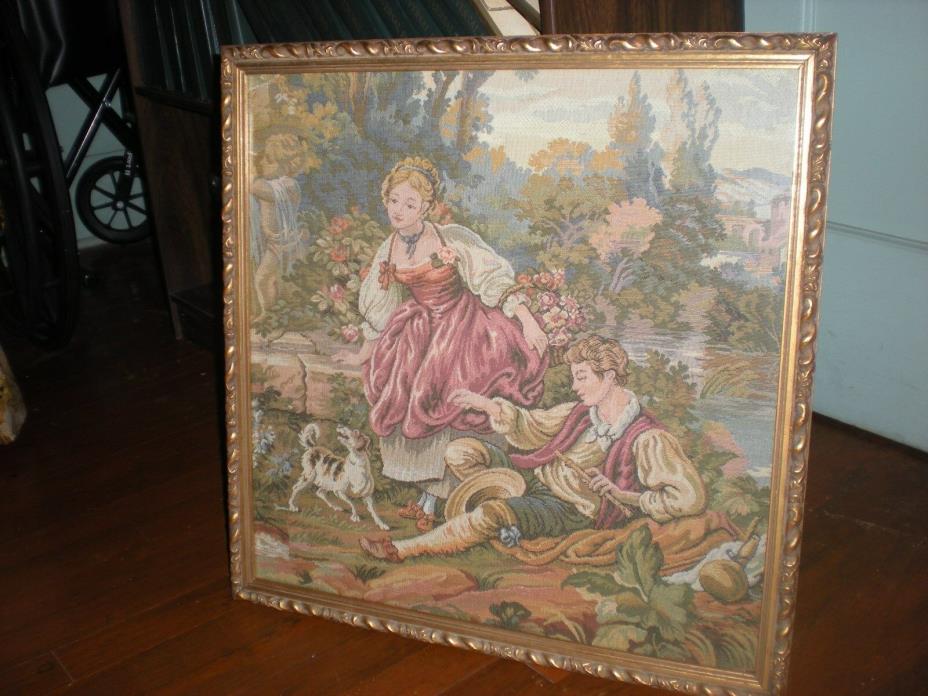 divine vintage french tapestry romantic chateau jardin scene