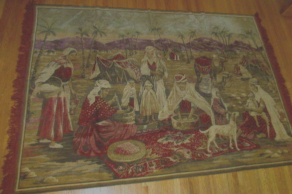 Antique Arabian Desert Tent Scene Wall Hanging Tapestry~Heavy Velvet Rug 72x50