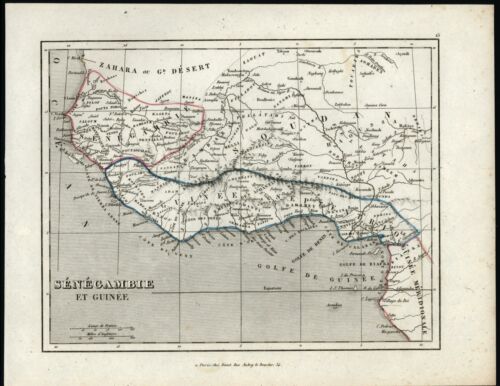 West Africa Gold Slave coast Guinea Senegal Ivory coast I1840's map Binet
