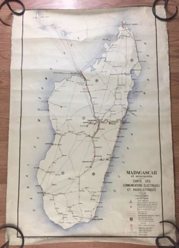 1929 Madagascar Electronic Communications Radioelectriques Map Chart 44X30