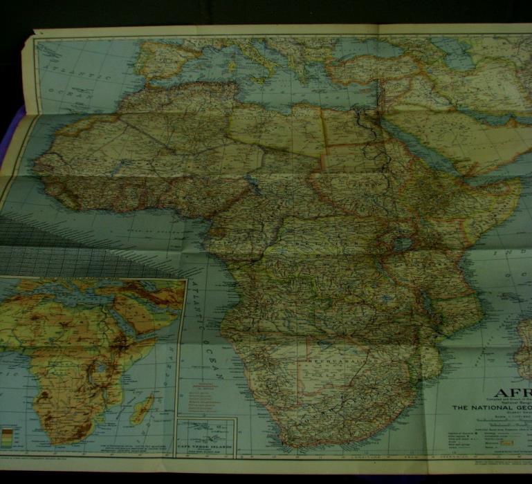 National Geographic Wall Map of Africa dated 1946     (LOC=lKR 6 DOCS)