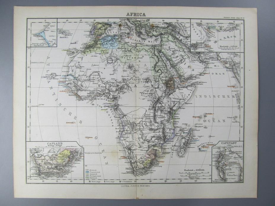 Original Color Map of Africa from Stieler's Schul Atlas, 1874