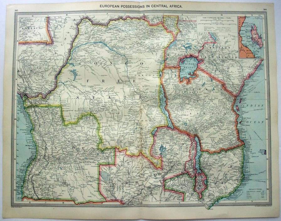 Original Map of European Possessions in Central Africa c1906 by George Philip