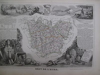 Handcolored Map ca. 1860 French Normandy L'eure National  Atlas France Levasseur