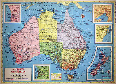 1952 Map Australia and New Zealand with Five Insets or Southern Africa