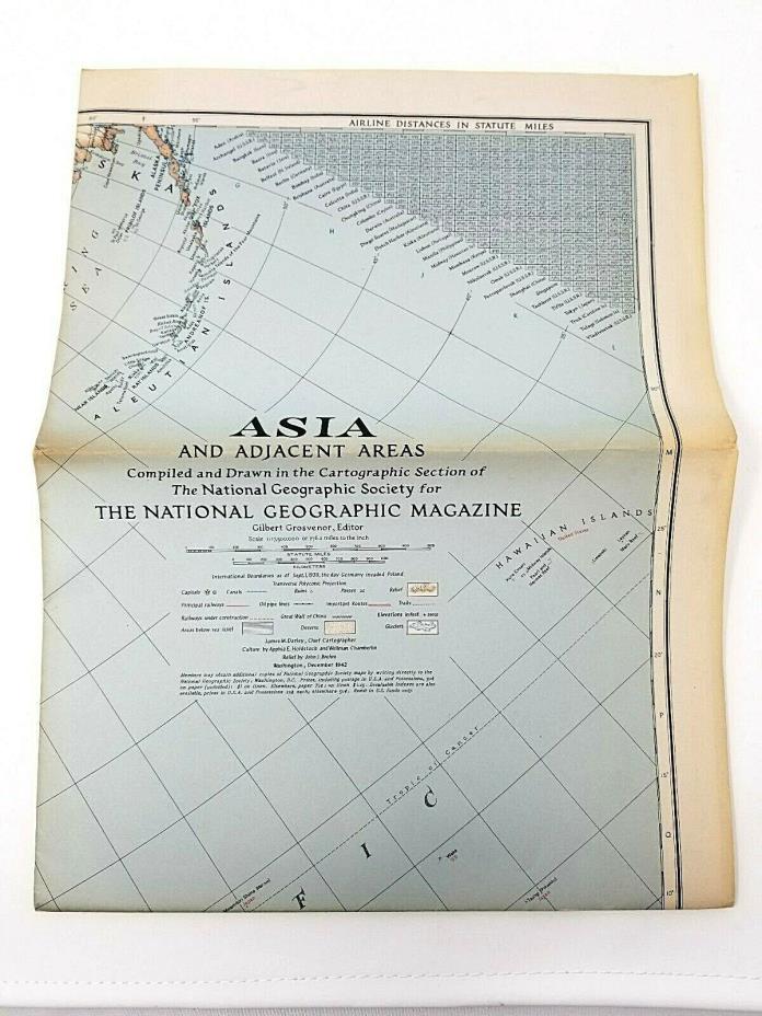 World War II Vintage 1942 National Geographic Map of Asia And Adjacent Areas