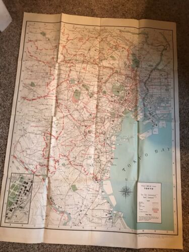 Vintage 1954 Bilingual Map Of Tokyo King Associates Cartographic Charles Tuttle