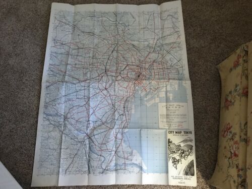 Vintage 1963 Tokyo City Map US Army Map Service 1st Print Road Railroad Fold Out