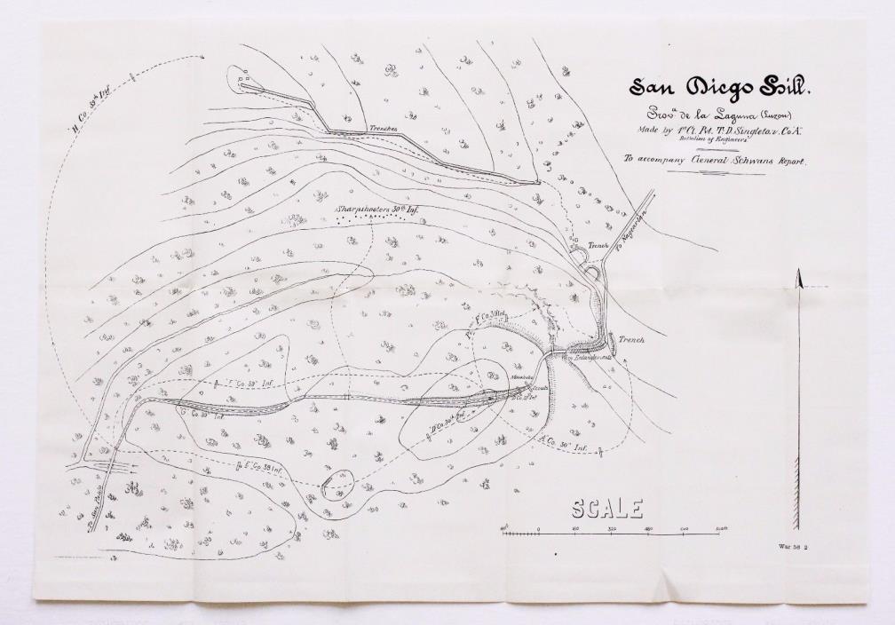 1899 San Diego Philippines Map 30th Infantry Battle Sharpshooters General Schwan