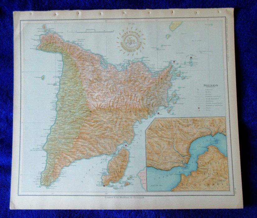 1900 antique map Island PANAY Philippines w inset much detail place names