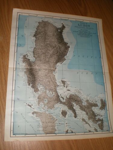Original 1901 Color Atlas Map of Luzon in the Philippine Islands 10x13 antique