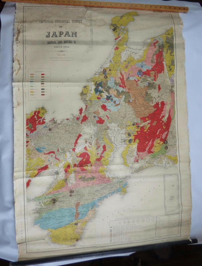 Antique Large Map Japan 1914 Geological Survey Mineral Map UNIQUE