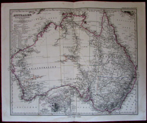 Australia Sydney Victoria Queensland 1875 fine old vintage antique map