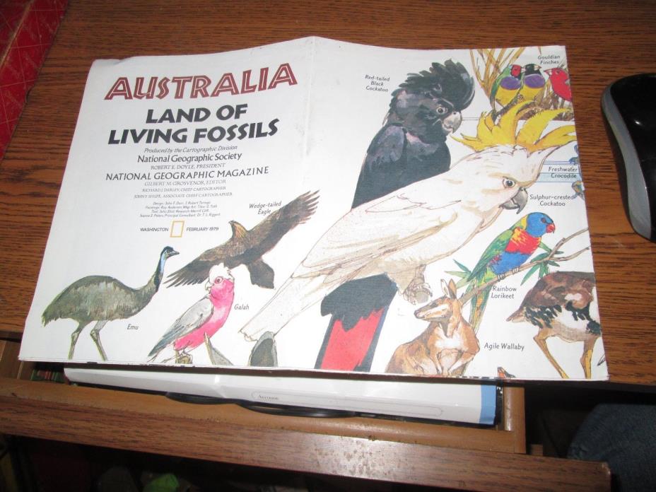 National Geographic Society Map 1979 Australia Land of Living Fossils
