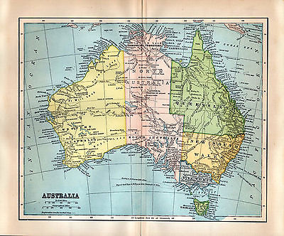 1891 Map Australia Queensland New S. Wales Victoria Tasmania Exploration Tracks
