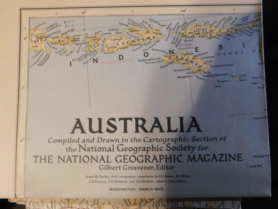 Vintage 1948 Nat. Geo. Map Australia
