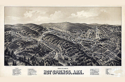 1888 Panoramic Aerial Map of Hot Springs Arkansas