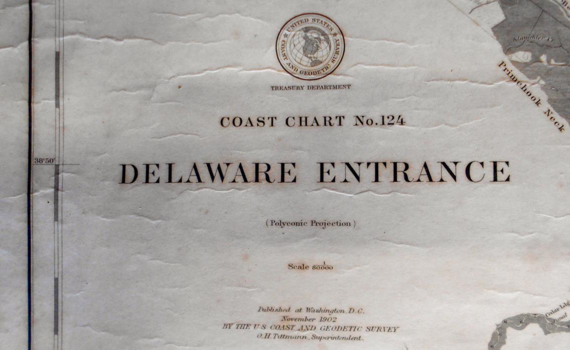1902 Antique Sea Sailing Coastal Chart Map Delaware Entrance New Jersey (1902)