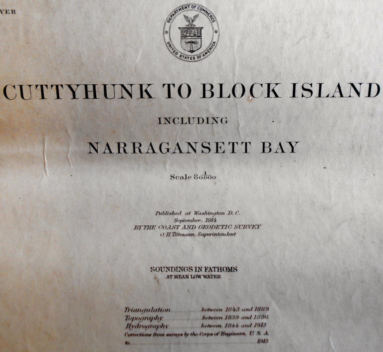 1914 Antique Sea Sailing Coastal Chart Map Cuttyhunk Block Island (1915)