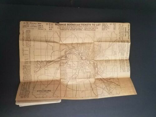1917 Fitchburg Massachusetts Map Railroad Timetable USPS Mail Baseball Schedule